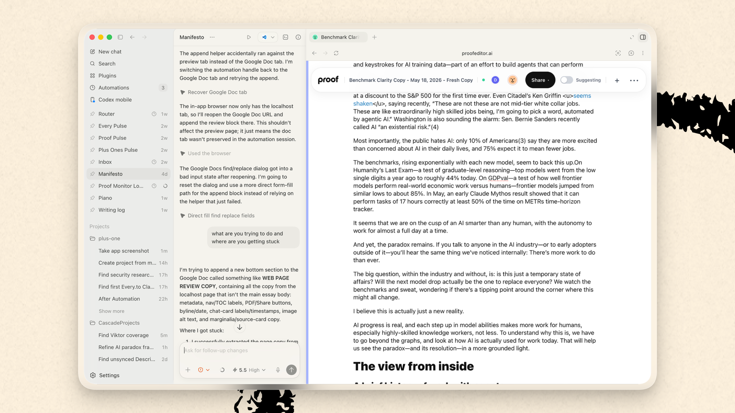 Writing this essay in Proof inside Codex. Source: Every.